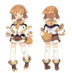  1boy animal_ears back blade_(galaxist) blush boots brown_eyes brown_hair dog_ears dog_tail from_behind full_body kneehighs long_sleeves male_focus multiple_views official_art open_mouth pop-up_story short_shorts shorts simple_background sleeve_cuffs smile tail thigh-highs transparent_background white_legwear yuri_ressen 