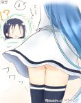  ass blue_hair commentary commentary_request gradient_hair highres kantai_collection long_hair mae_(maesanpicture) multicolored_hair samidare_(kantai_collection) skirt suzukaze_(kantai_collection) thigh-highs translation_request twitter_username upskirt very_long_hair 