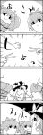  4koma apple bow bucket cirno comic commentary_request food fruit greyscale hair_bobbles hair_bow hair_ornament hat hat_bow highres ice ice_wings kirisame_marisa kisume long_hair monochrome rock_paper_scissors shaded_face short_hair smile sparkle tani_takeshi touhou translation_request twintails wings witch_hat yukkuri_shiteitte_ne 
