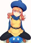  1girl alena_(dq4) black_legwear breasts cape dragon_quest dragon_quest_iv hat highres long_hair looking_at_viewer mahito orange_hair pantyhose red_eyes solo 