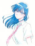  1girl blue_hair highres koi_wa_ameagari_no_you_ni long_hair mayuzuki_jun necktie official_art school_uniform tachibana_akira traditional_media white_background 