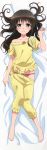  1girl absurdres barefoot black_hair collarbone dakimakura feet from_above full_body highres huge_filesize long_hair looking_at_viewer lying off_shoulder on_back pajamas pajamas_pull panties parted_lips scan solo to_love-ru toes underwear yellow_eyes yuuki_mikan 