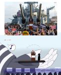  absurdres american_flag artist741_(artist) commentary comparison donald_trump formal giantess highres iowa_(kantai_collection) kantai_collection photo politician real_life thumbs_up uss_iowa_(bb-61) v 