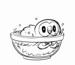  animated animated_gif bathing bird bowl lowres monochrome no_humans owl pokemon pokemon_(creature) pokemon_(game) pokemon_sm rowlet simple_background sketch splashing white_background 