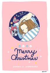  1boy blanket camcorder hand_on_another&#039;s_head jojo_no_kimyou_na_bouken kawajiri_hayato kitchet male_focus merry_christmas pillow red_ribbon ribbon sleeping solo_focus star striped twitter_username 