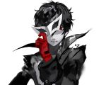  1boy black_hair kurusu_akira looking_at_viewer male_focus mask nanaya_(daaijianglin) persona persona_5 red_eyes short_hair simple_background smile solo 