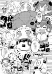  3girls :3 ahoge arms_up backpack bag blush_stickers bow chibi closed_eyes collar comic dress enemy_aircraft_(kantai_collection) fang gloves greyscale hair_bow hair_flaps hair_ornament hairclip headgear horns kantai_collection long_hair mittens monochrome multiple_girls neckerchief northern_ocean_hime open_mouth outstretched_arms remodel_(kantai_collection) running sailor_dress sako_(bosscoffee) scarf school_uniform serafuku shinkaisei-kan sleeveless sleeveless_dress smile spread_arms translation_request yukikaze_(kantai_collection) yuudachi_(kantai_collection) 