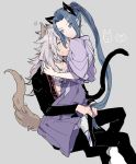  animal_ears assassin_(fate/stay_night) cat_ears dark_skin dog_ears dog_tail fate/apocrypha fate/grand_order fate/stay_night fate_(series) hug long_hair male_focus miyoshi_(m-mallow) open_mouth saber_of_black tail white_hair yaoi 