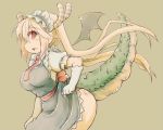  1girl ass blonde_hair breasts dragon_girl dragon_tail gloves horns kobayashi-san_chi_no_maidragon long_hair maid maid_headdress necktie smile tail tooru_(maidragon) twintails white_gloves yoshi_(crossmind) 