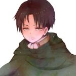  1boy brown_hair cloak grey_eyes levi_(shingeki_no_kyojin) lowres male_focus shingeki_no_kyojin solo sorachiro upper_body white_background 