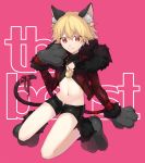  1boy animal_ears blonde_hair cat_ears cat_tail child child_gilgamesh citron_82 fate/hollow_ataraxia fate/stay_night fate_(series) gilgamesh_(fate) gloves male_focus midriff navel paw_gloves paw_shoes paws red_eyes shoes short_shorts shorts smile solo tail younger 