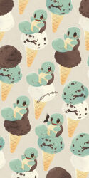  brown_eyes chocolate double_scoop food full_body grey_background highres holding holding_removed_eyewear ice_cream ice_cream_cone mint_chocolate no_humans nostrils open_mouth oversized_food oversized_object pokemon satsumapotato sitting smile squirtle sunglasses tongue tongue_out unworn_eyewear vanilla 