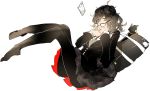  1girl bag black_hair cat error genderswap genderswap_(mtf) glasses highres kurusu_akira looking_at_viewer morgana_(persona_5) no_shoes ori_(momonimo) pantyhose pantyhose. persona persona_5 short_hair skirt 