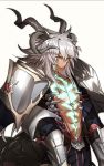  1boy armor dark_skin fate/apocrypha fate/grand_order fate_(series) green_eyes horns long_hair male_focus rokuji saber_of_black solo white_hair 