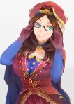  1girl adjusting_glasses blue_eyes breasts brown_hair fate/grand_order fate_(series) glasses gloves hat highres hsin leonardo_da_vinci_(fate/grand_order) long_hair looking_at_viewer simple_background smile solo star star_print teeth white_background 