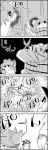  4koma apple bow bucket cirno comic commentary_request flower food fruit greyscale hair_bobbles hair_bow hair_ornament hat hat_bow highres ice ice_wings kirisame_marisa kisume long_hair monochrome rock_paper_scissors short_hair smile tani_takeshi touhou translation_request twintails vase wings witch_hat yukkuri_shiteitte_ne 