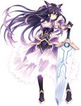  1girl armor armored_dress bow choker date_a_live dress eyebrows_visible_through_hair full_body gloves hair_between_eyes hair_bow highres long_hair looking_at_viewer pauldrons ponytail purple_hair serious solo standing sword transparent_background tsunako very_long_hair violet_eyes weapon yatogami_tooka 