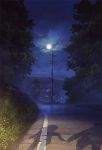  1boy 1girl building clouds full_moon grass house moon mountain night night_sky original power_lines railing road scenery silhouette sky technoheart tree 