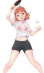  1girl ball bra highres love_live! love_live!_sunshine!! navel orange_hair paddle see-through shorts solo sweat table_tennis_paddle takami_chika underwear 