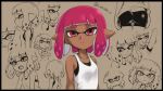  1girl ass bike_shorts blush butt_crack crying crying_with_eyes_open domino_mask empty_eyes expressions female_inkling inkling mask monster_girl pink_eyes pink_hair pointy_ears singlet splatoon takobe tears tentacle_hair tongue tongue_out 