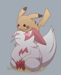  artist_request black_eyes highres leaf pikachu pink_sclera pokemon pokemon_(creature) zangoose 