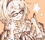  1girl adjusting_glasses benitama bow clipboard djeeta_(granblue_fantasy) glasses granblue_fantasy hairband one_eye_closed open_mouth short_hair 