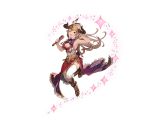  1girl aliza_(granblue_fantasy) armpits bare_shoulders boots breasts cleavage cleavage_cutout doraf dress frills full_body granblue_fantasy holding horns knee_boots long_hair looking_at_viewer microphone minaba_hideo open_mouth pointy_ears red_eyes side_slit smile transparent_background white_hair white_legwear 