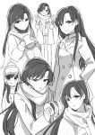  1girl 72producer absurdres expressions greyscale highres idolmaster kisaragi_chihaya long_hair looking_at_viewer monochrome pose scarf sketch smile solo 