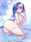  1girl between_breasts breasts brown_legwear crotch crotch_seam euryale eyebrows_visible_through_hair fate/grand_order fate/hollow_ataraxia fate_(series) foreshortening from_below hair_over_one_eye large_breasts looking_at_viewer necktie necktie_between_breasts open_mouth panties purple_hair shielder_(fate/grand_order) short_hair solo sunlight underwear upskirt violet_eyes white_panties 