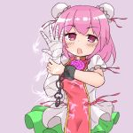  1girl artist_request bandage bandaged_arm bun_cover chains chinese_clothes cuffs double_bun flower hair_bun highres ibaraki_kasen pink_eyes pink_hair pink_rose puffy_sleeves rose shackles short_hair solo tabard touhou 