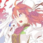  1girl artist_request bandage bandaged_arm bun_cover chinese_clothes cuffs double_bun flower hair_bun ibaraki_kasen open_mouth pink_hair pink_rose puffy_sleeves rose short_hair solo tabard touhou 