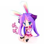  blue_eyes blush bunny_ears chibi hiiragi_kagami kanikama long_hair lowres lucky_star minigirl pocky purple_hair rabbit_ears school_uniform 
