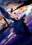  armor armored_dress crown detached_sleeves feathers gwendolyn kito_(coyo) kito_(pixiv5248) odin_sphere polearm purple_eyes serious short_hair sky violet_eyes weapon white_hair wings 