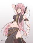  blue_eyes breasts detached_sleeves headset large_breasts long_hair megurine_luka microphone midriff panties pink_hair skirt striped striped_panties thigh-highs thighhighs underwear very_long_hair vocaloid yuukari 