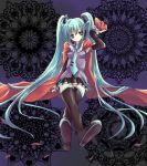  bikkuameron blue_hair boots cape crossed_legs crown detached_sleeves hatsune_miku headset legs_crossed long_hair necktie sitting skirt thigh-highs thigh_boots thighhighs twintails very_long_hair vocaloid 
