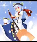 hat hinanawi_tenshi long_skirt mittens plastic_eraser red_eyes scarf shovel skirt snow snowman touhou worktool