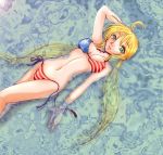  america american_flag_bikini asoka_sara bikini blonde_hair flag_print green_eyes long_hair lying monica_adenauer side-tie_bikini swimsuit twintails water yakitate!!_japan 