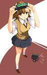  brown_eyes brown_hair cat head_mounted_display inu_(index) misaka_imouto school_uniform short_hair skirt socks sodane to_aru_majutsu_no_index 