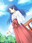  brown_eyes dutch_angle idolmaster japanese_clothes kisaragi_chihaya long_hair miko odayan solo torii 