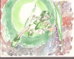  akimoto_komachi butterfly_hair_ornament cure_mint futari_wa_pretty_cure hair_ornament highres magical_girl moodame precure shorts_under_skirt solo traditional_media watercolor watercolor_(medium) yes!_precure_5 
