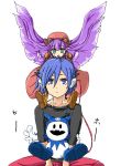  blue_hair green_eyes headphones jack_frost megami_ibunroku_devil_survivor megami_tensei mou_shobou protagonist_(devil_survivor) purple_hair sakurai_miyo shin_megami_tensei short_hair 