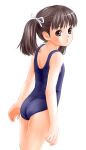  brown_eyes brown_hair from_behind looking_back one-piece_swimsuit original popopon school_swimsuit short_hair swimsuit twintails 