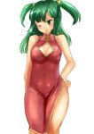  breasts china_dress chinadress chinese_clothes cleavage_cutout green_eyes green_hair hand_on_hip long_hair suoni_(deeperocean) twintails wink 