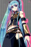  blue_eyes blue_hair cosplay detached_sleeves hatsune_miku headset long_hair megurine_luka megurine_luka_(cosplay) navel sarusaru_naoto solo thigh-highs thighhighs twintails very_long_hair vocaloid 