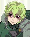  green_hair gundam gundam_00 hilling_care military military_uniform pink_eyes short_hair smile striped uniform 