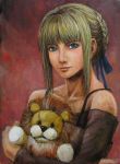 bare_shoulders blonde_hair fate/stay_night fate_(series) hair_ribbon hair_ribbons lion mister_donut moe_lion oil_painting_(medium) pon_de_lion realistic ribbon ribbons saber smile stuffed_animal stuffed_toy tafuto traditional_media 