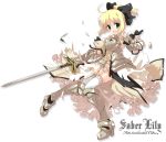  armored_dress bow dress fate/stay_night fate/unlimited_codes fate_(series) hair_bow hiduki_yayoi hizuki_yayoi panties saber saber_lily solo sword thigh-highs thighhighs torn_clothes underwear weapon 