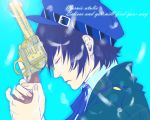  blue_hair bow cabbie_hat closed_eyes detective feathers gun handgun haruyama_(pixiv169154) hat persona persona_4 reverse_trap revolver shirogane_naoto short_hair weapon 