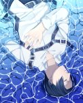  1boy belt black_hair itou_(mogura) levi_(shingeki_no_kyojin) partially_submerged shingeki_no_kyojin solo upside-down 