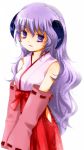  hanyuu higurashi_no_naku_koro_ni horns japanese_clothes kamai_kanata long_hair miko purple_eyes purple_hair violet_eyes 
